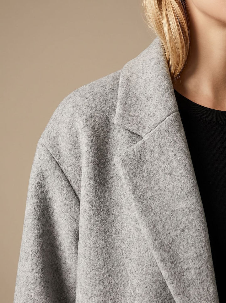 Damen Overcoat klassischer langer Wollmantel mit Revers