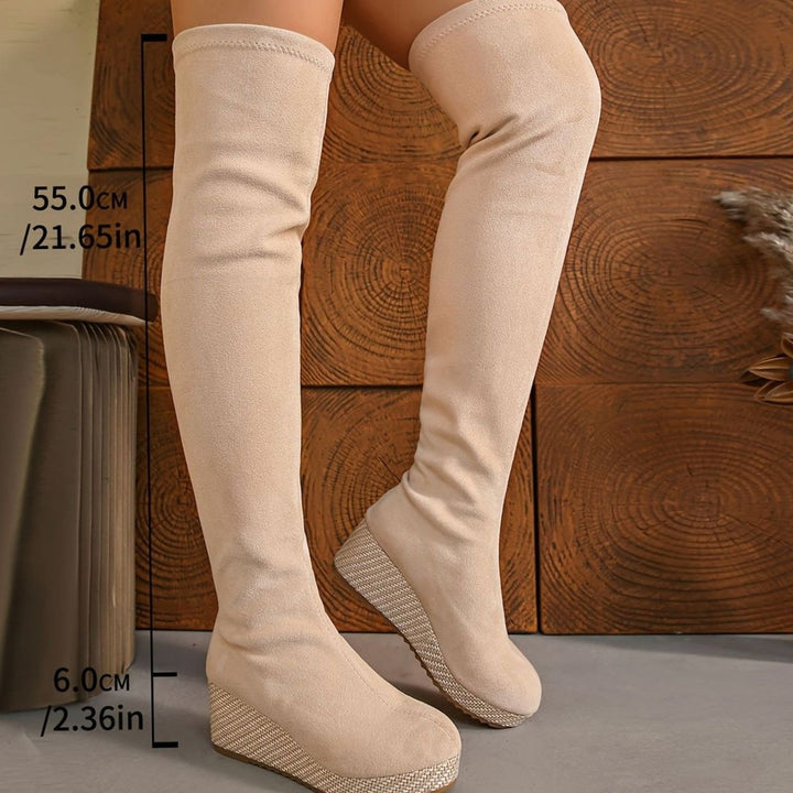 Damen Overknee Stiefel mit Keilabsatz elastischem Stretch-Schaft