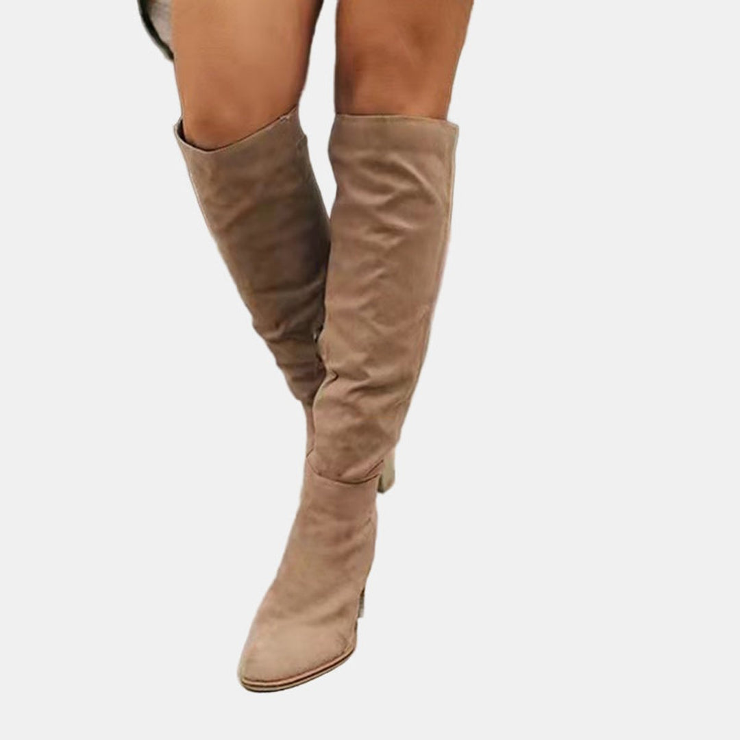 Damen Overknee-Stiefeletten mit Blockabsatz und Reißverschluss