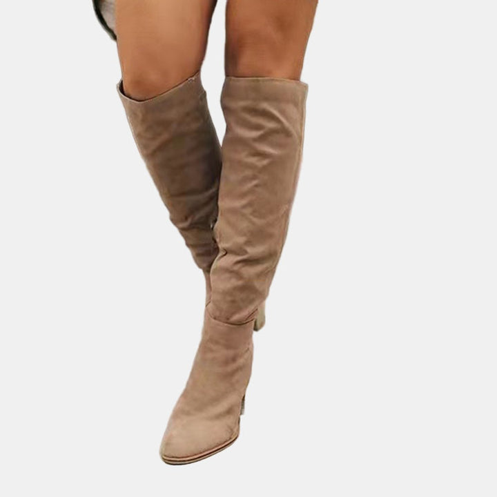 Damen Overknee-Stiefeletten mit Blockabsatz und Reißverschluss