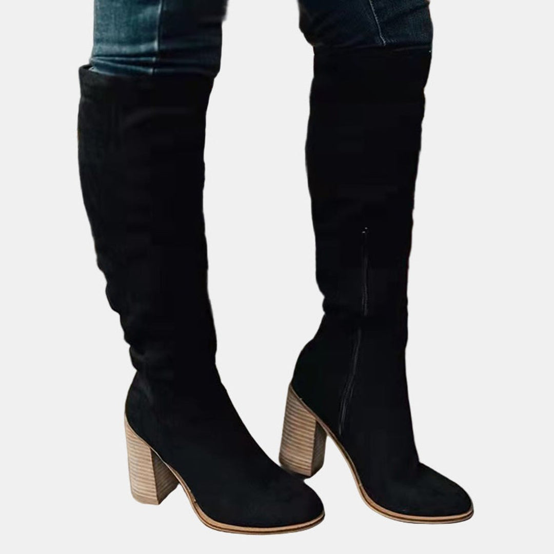 Damen Overknee-Stiefeletten mit Blockabsatz und Reißverschluss