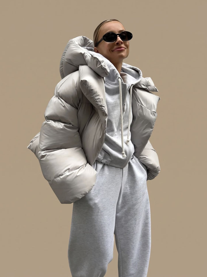 Damen Oversize Daunenjacke mit Stehkragen Warm Gesteppt
