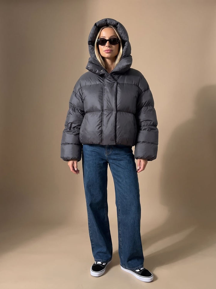 Damen Oversize Daunenjacke mit Stehkragen Warm Gesteppt