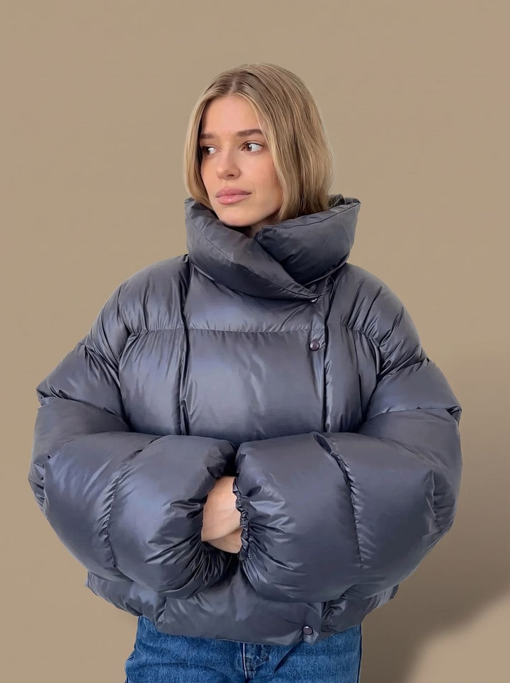 Damen Oversize Daunenjacke mit Stehkragen Warm Gesteppt