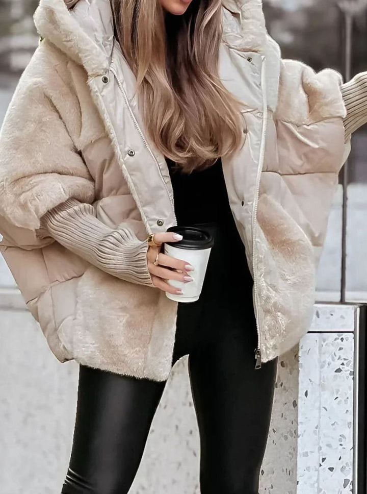 Damen Oversize Fellmantel Kuschelig Warm mit Kapuze