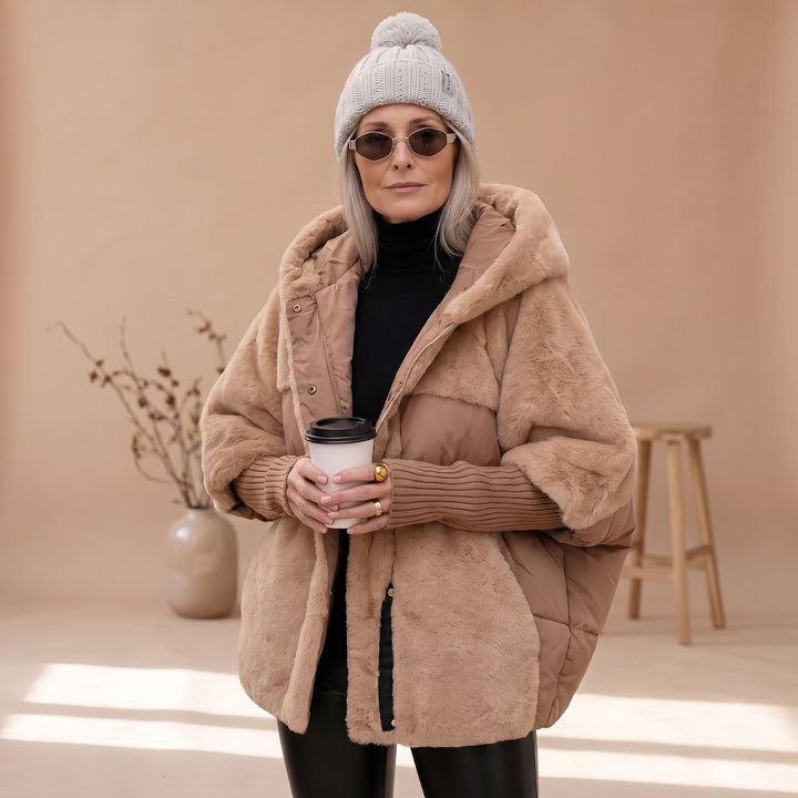 Damen Oversize Fellmantel Kuschelig Warm mit Kapuze