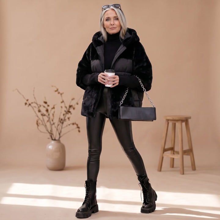 Damen Oversize Fellmantel Kuschelig Warm mit Kapuze