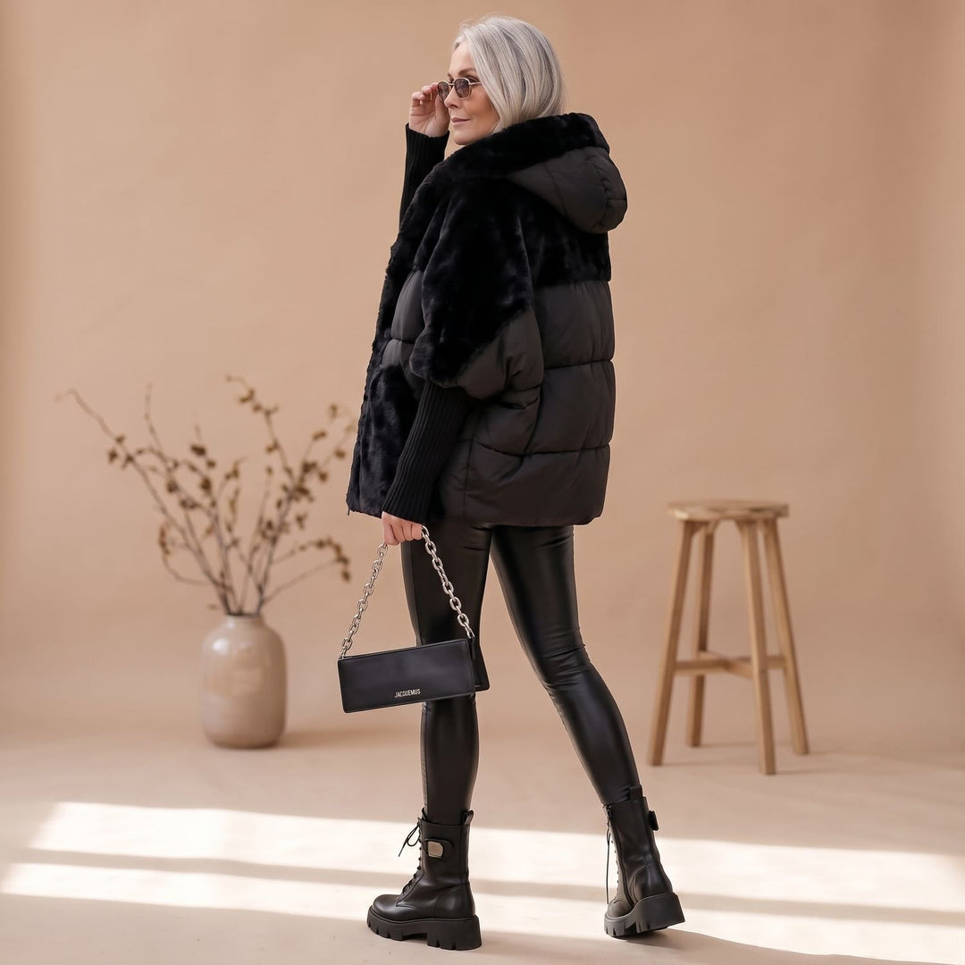 Damen Oversize Fellmantel Kuschelig Warm mit Kapuze
