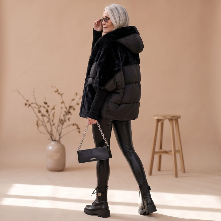 Damen Oversize Fellmantel Kuschelig Warm mit Kapuze