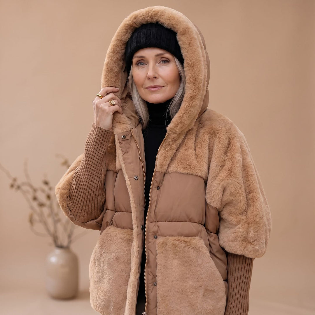 Damen Oversize Fellmantel Kuschelig Warm mit Kapuze
