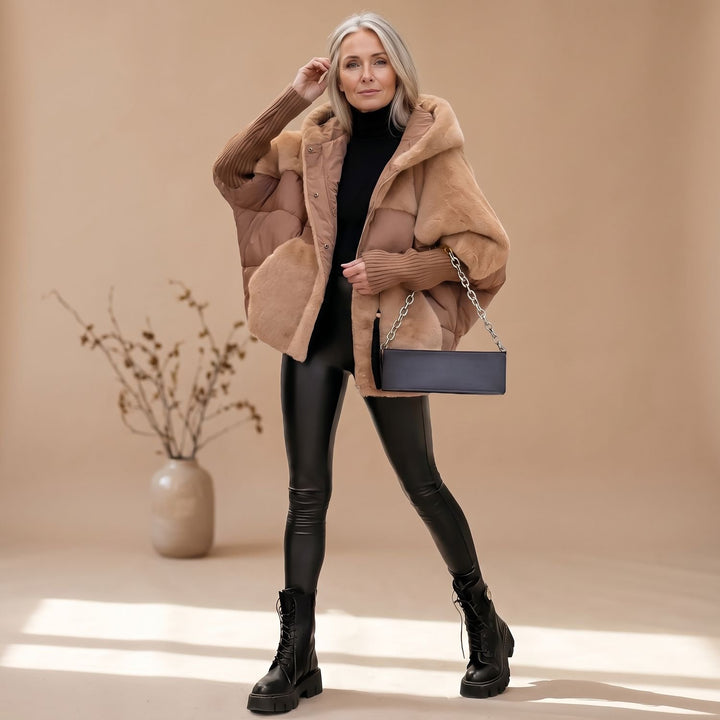 Damen Oversize Fellmantel Kuschelig Warm mit Kapuze