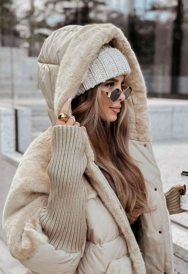 Damen Oversize Fellmantel Kuschelig Warm mit Kapuze