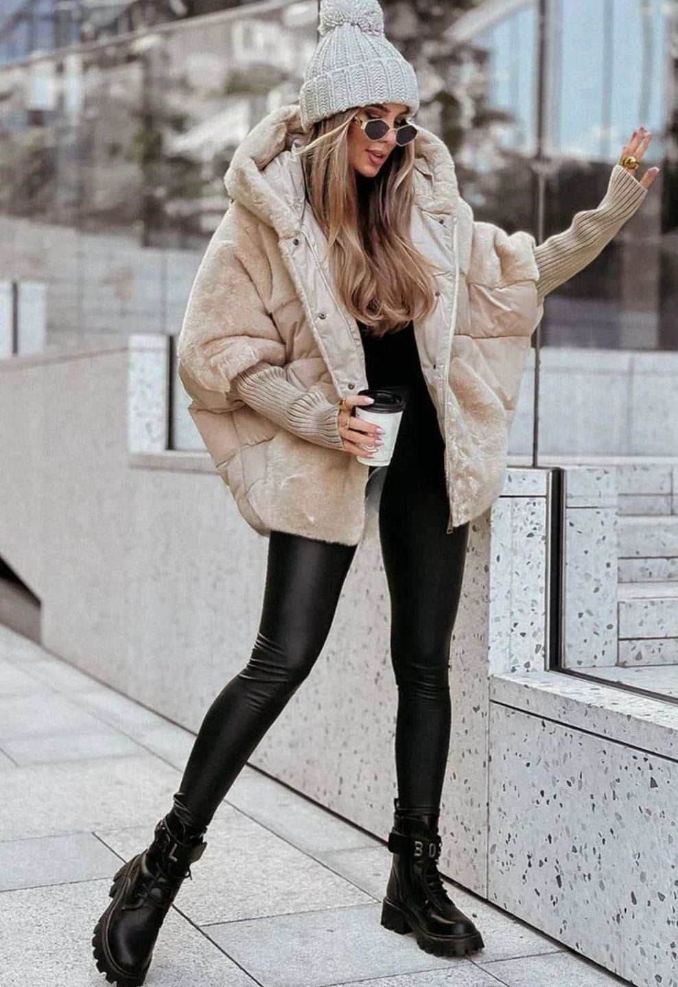 Damen Oversize Fellmantel Kuschelig Warm mit Kapuze