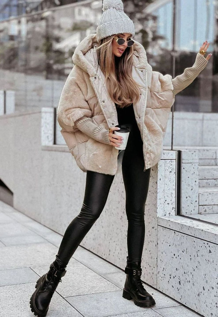 Damen Oversize Fellmantel Kuschelig Warm mit Kapuze