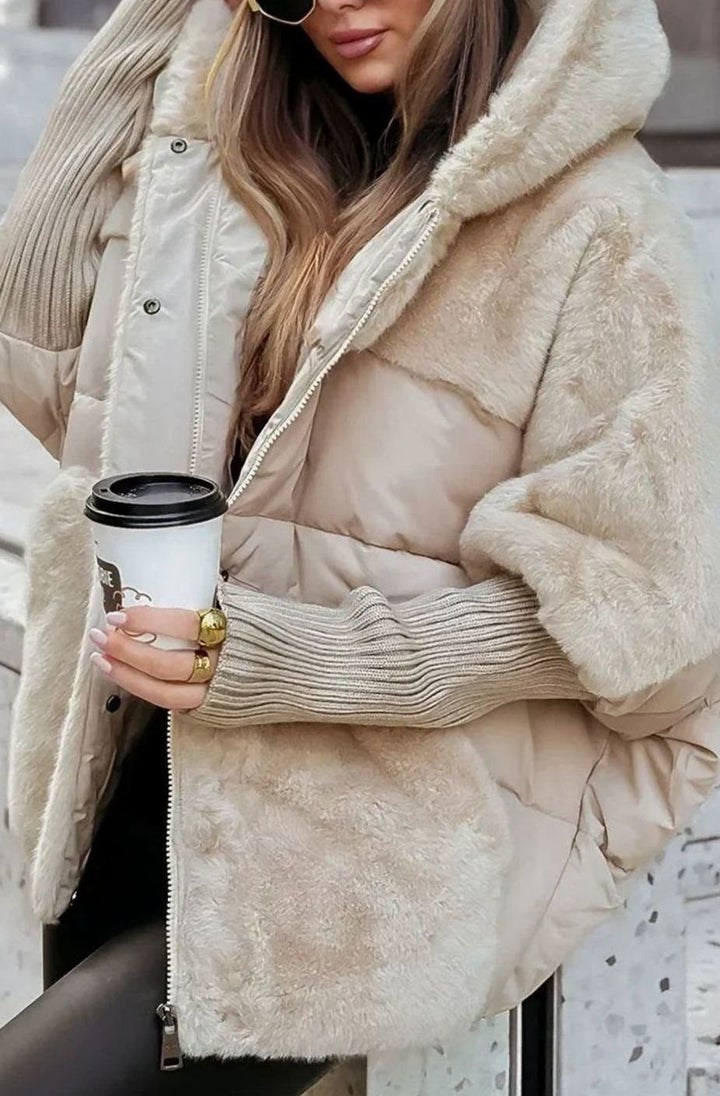 Damen Oversize Fellmantel Kuschelig Warm mit Kapuze