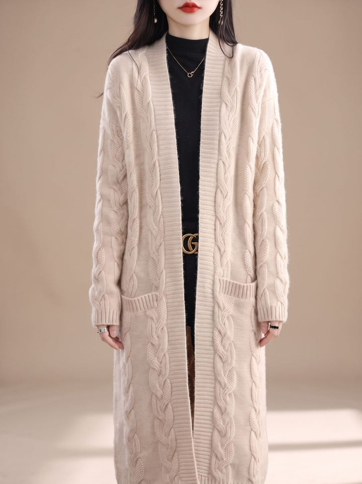 Damen Oversize Gestreifter Langer Strickjacken-Cardigan mit offener Front