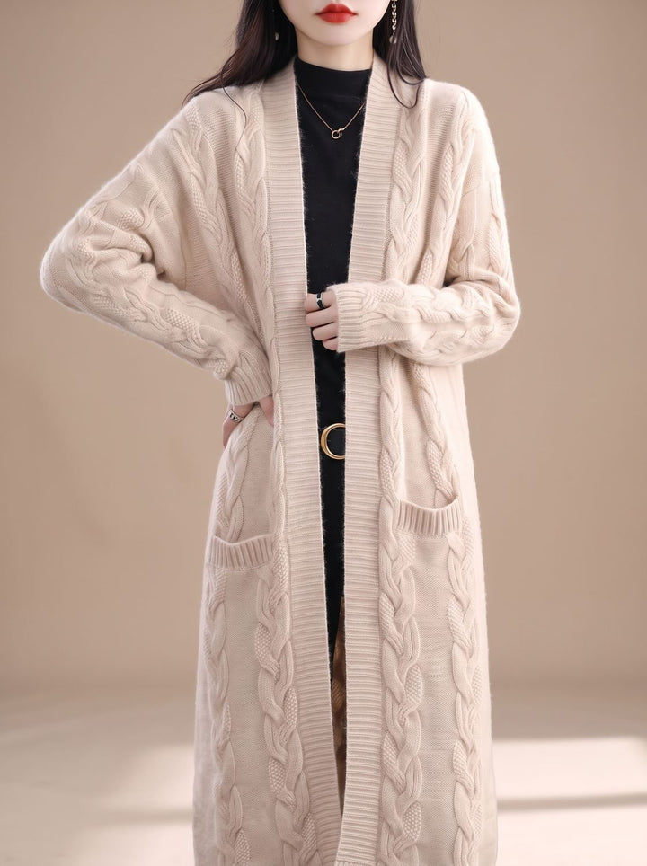 Damen Oversize Gestreifter Langer Strickjacken-Cardigan mit offener Front
