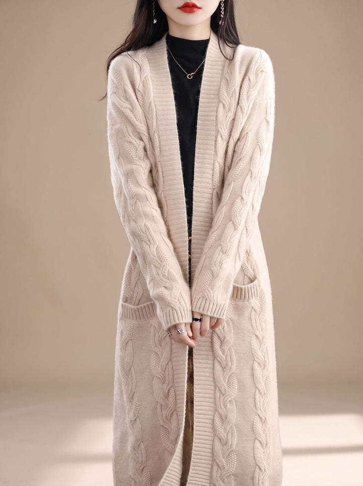 Damen Oversize Gestreifter Langer Strickjacken-Cardigan mit offener Front