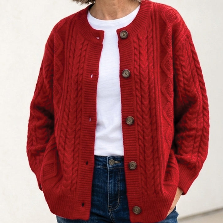 Damen Oversize Grobstrick-Strickjacke mit Knopfleiste - Rot
