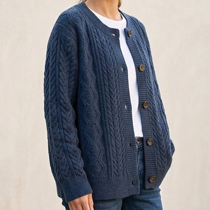 Damen Oversize Grobstrick-Strickjacke mit Knopfleiste - Marineblau