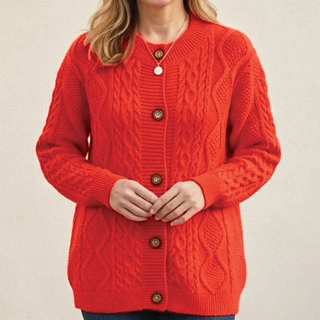 Damen Oversize Grobstrick-Strickjacke mit Knopfleiste - Orange