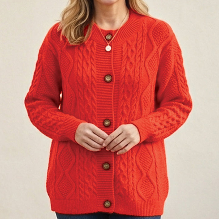 Damen Oversize Grobstrick-Strickjacke mit Knopfleiste - Orange
