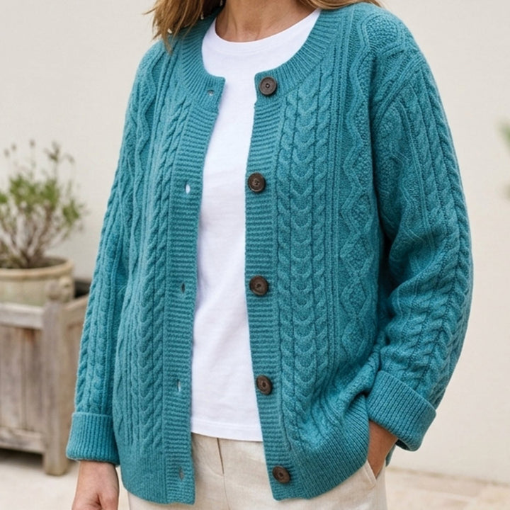 Damen Oversize Grobstrick-Strickjacke mit Knopfleiste - Blau