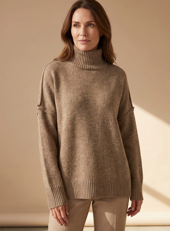 Damen Oversize Rollkragen Strick Lounge Set Weitbein