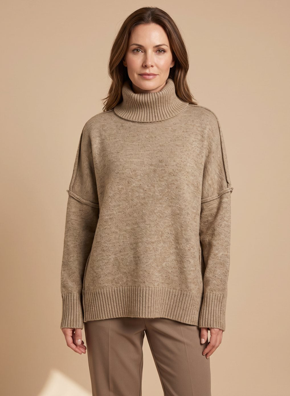 Damen Oversize Rollkragen Strick Lounge Set Weitbein
