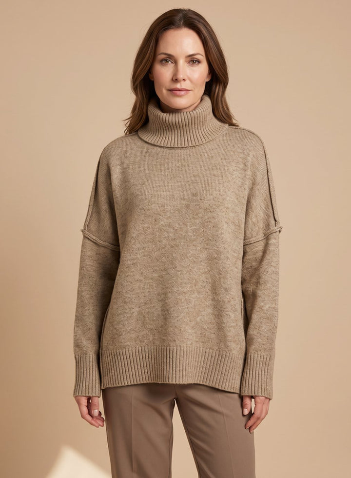 Damen Oversize Rollkragen Strick Lounge Set Weitbein