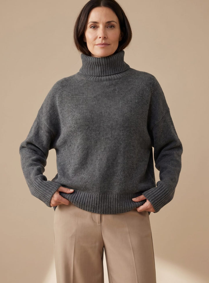 Damen Oversize Rollkragen Strick Lounge Set Weitbein - Grau