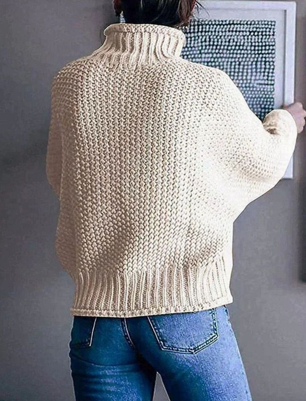 Damen Oversize Rollkragen Strickpullover Langarm Grobstrick