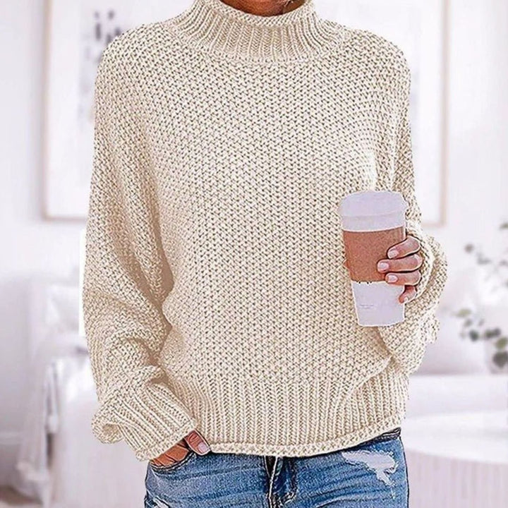 Damen Oversize Rollkragen Strickpullover Langarm Grobstrick