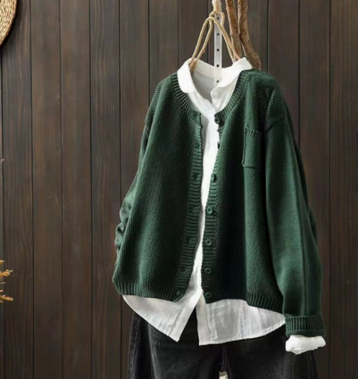 Damen Oversize Strick-Cardigan mit Knopfleiste und Taschen - Grün