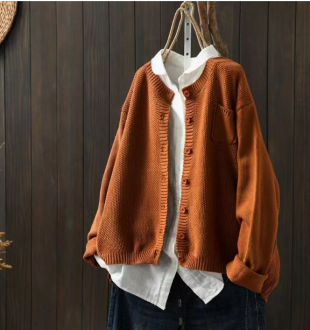 Damen Oversize Strick-Cardigan mit Knopfleiste und Taschen - Hellbraun