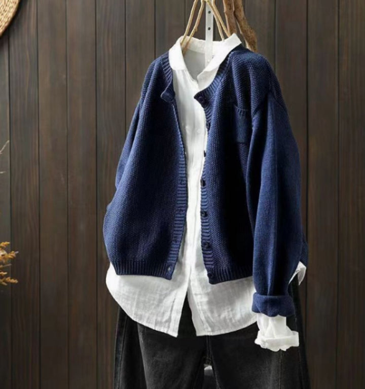 Damen Oversize Strick-Cardigan mit Knopfleiste und Taschen - Dunkelblau
