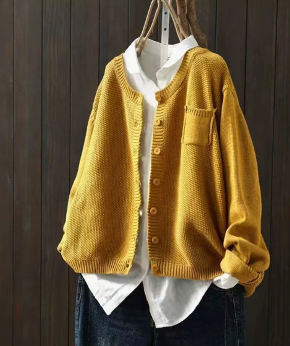Damen Oversize Strick-Cardigan mit Knopfleiste und Taschen - Gelb