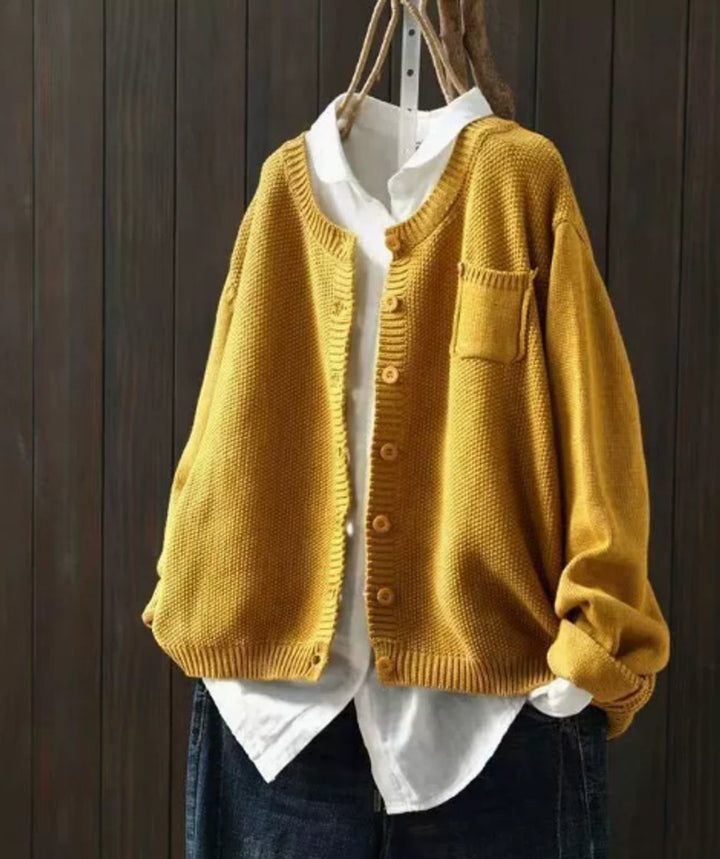 Damen Oversize Strick-Cardigan mit Knopfleiste und Taschen - Gelb