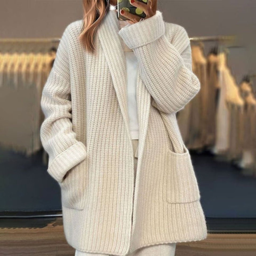 Damen Oversize Strick-Cardigan mit V-Ausschnitt und Taschen