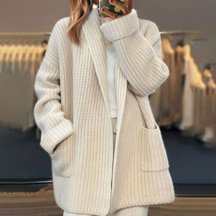 Damen Oversize Strick-Cardigan mit V-Ausschnitt und Taschen