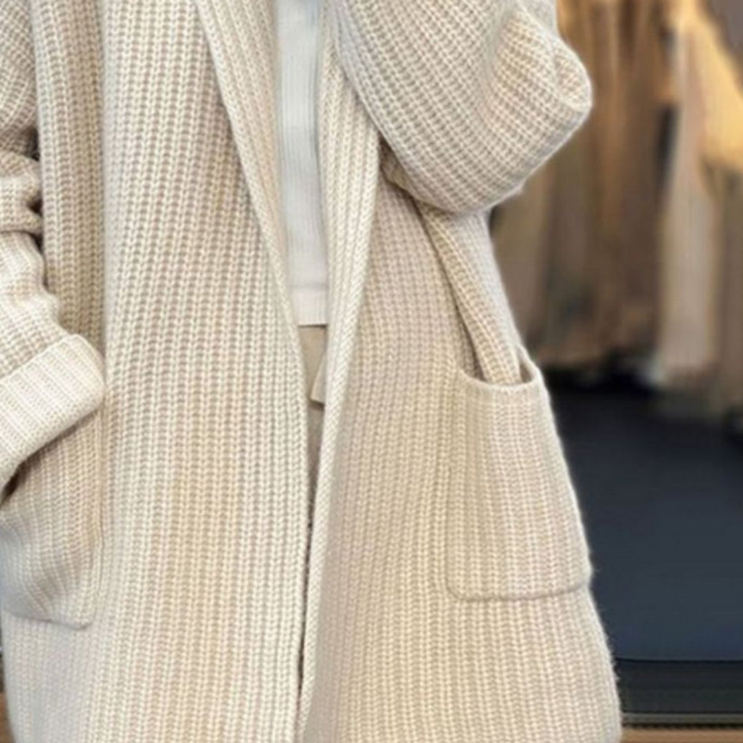 Damen Oversize Strick-Cardigan mit V-Ausschnitt und Taschen