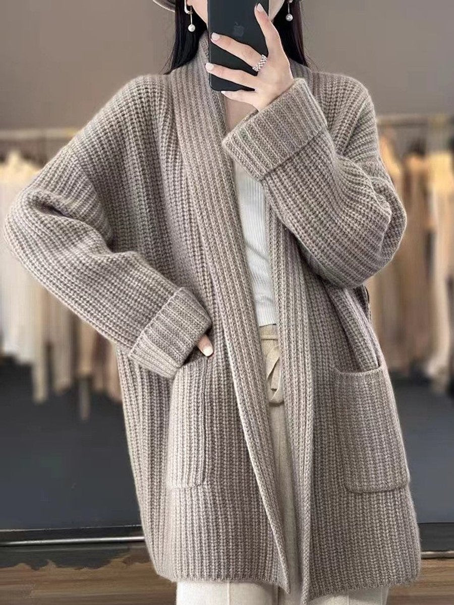 Damen Oversize Strick-Cardigan mit V-Ausschnitt und Taschen