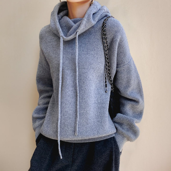 Damen Oversize Strick-Turtleneck Sweater mit Kapuze und Kordelzug