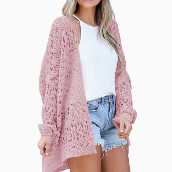 Damen Oversize Strickjacke Boho Offener Häkel-Cardigan - Rosa