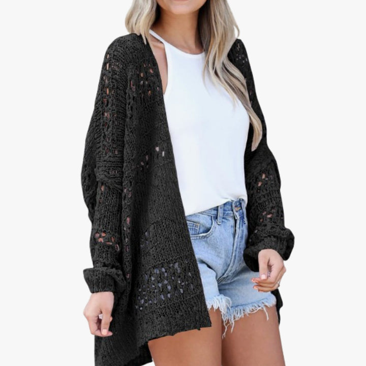 Damen Oversize Strickjacke Boho Offener Häkel-Cardigan - Schwarz