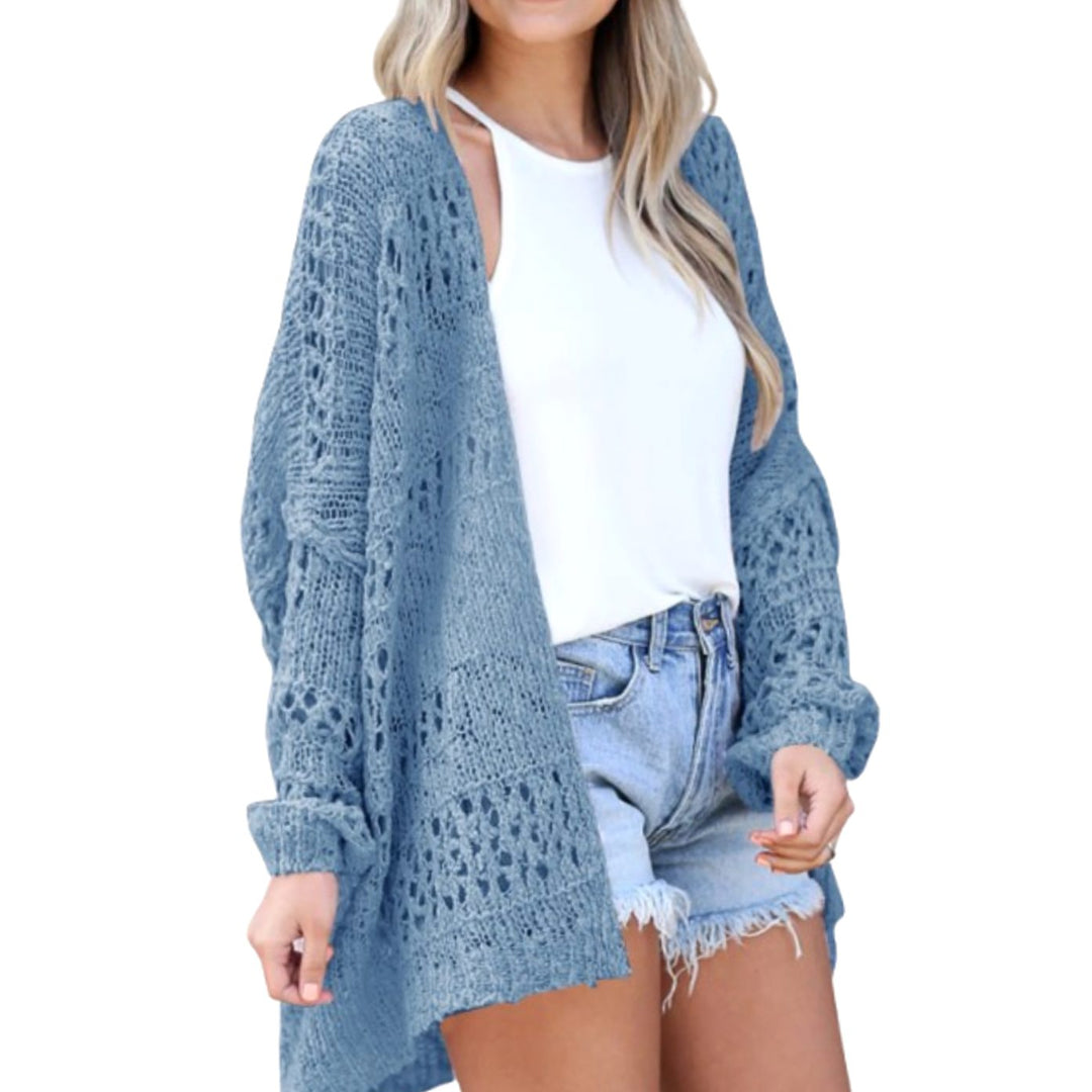 Damen Oversize Strickjacke Boho Offener Häkel-Cardigan - Himmelblau