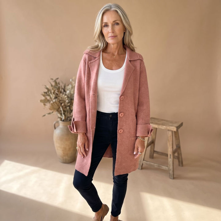 Damen Oversize Strickjacke mit Knöpfen Langarm Cardigan - Rosa