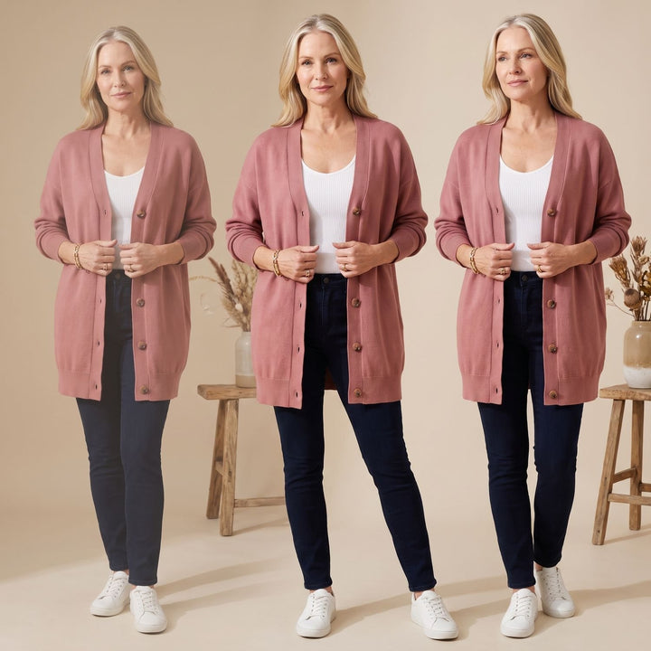 Damen Oversize Strickjacke mit Knöpfen Langarm Cardigan