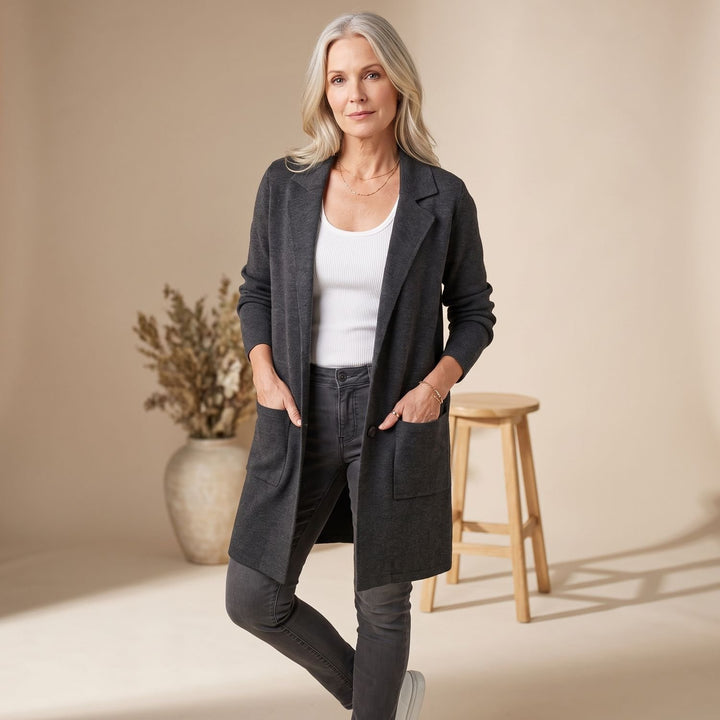 Damen Oversize Strickjacke mit Knöpfen Langarm Cardigan - Schwarz
