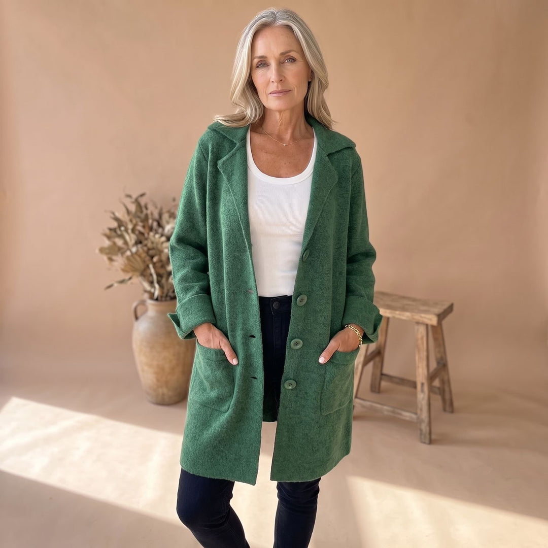 Damen Oversize Strickjacke mit Knöpfen Langarm Cardigan - Grün
